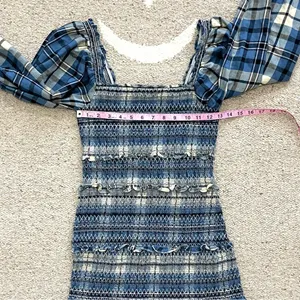 LoveShackFancy Stanley Blue Plaid Smocked Mini Dress Medium thumbnail 8