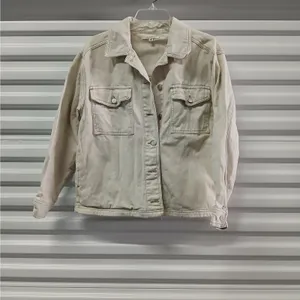 Pacsun Womens Denim Jacket XS/S Beige Oversized Y2K Shacket Trucker Coat Coastal thumbnail 4