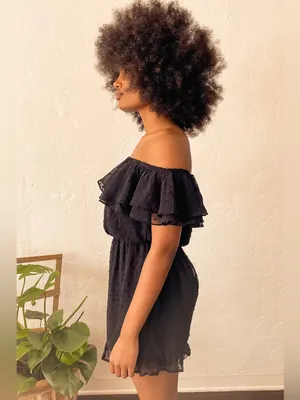 Lulus Frilled to Bits Black Swiss Dot Off-the-Shoulder Romper Size Small NWT thumbnail 5