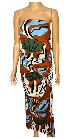 Celandine Suzanne Lustig Gabbie strapless ruched tube dress size L abstract boho thumbnail 1