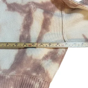 Free People Tie Dye Cropped‎ Ribbed Knit Pullover Sweater Mauve Cream Medium thumbnail 6