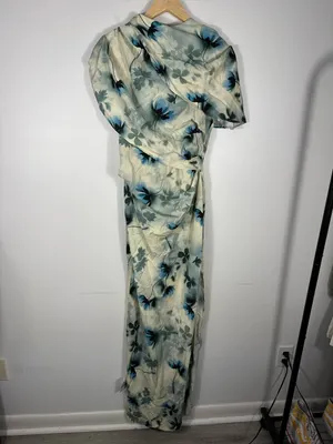 Asos Women's Natural High Neck Drape‎ Bodice Cape Floral Maxi Dress Women’s Sz 8 thumbnail 3