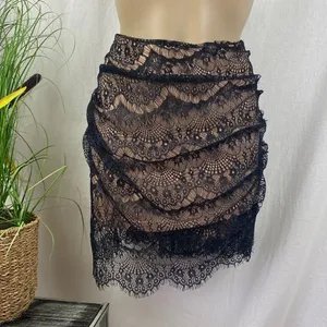 Free People Black & Nude Lace Mini Skirt 8 thumbnail 2