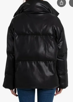 Faux Leather black Puffer Jacket thumbnail 4
