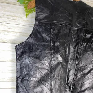 Vintage Black Leather Patchwork Biker Grunge Vest Size M thumbnail 6