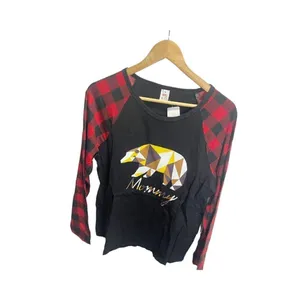 Soloyee Mama Bear Black Red Buffalo Plaid Pajama Set M Stretch‎ Long Sleeve thumbnail 3