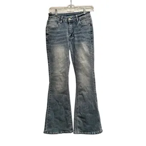 Petite Flare Jeans Y2K Light Wash Stretch Denim Mid Rise‎ Small thumbnail 3