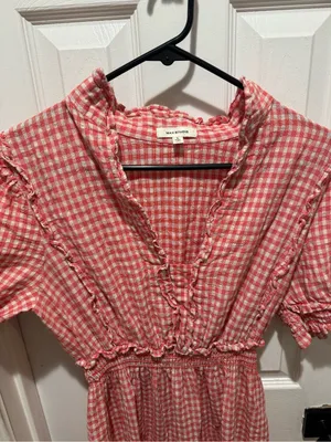 Max Studio Smocked Red Gingham Maxi Dress with Ruffle Trim thumbnail 4