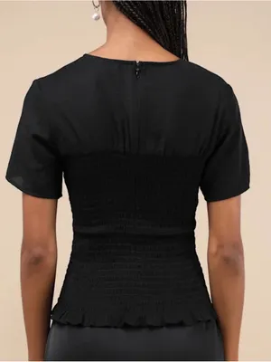NWT Lulus Women’s Cultivated Aura Black Smocked Dolman Sleeve Top Blouse Size M thumbnail 2