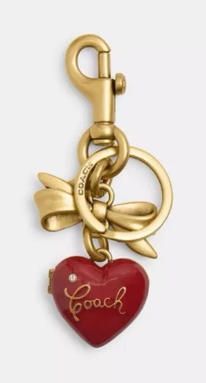 Coach Bow Heart Locket Bag Charm Keychain thumbnail 1