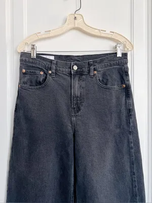 GAP • High Rise Stride Wide-Leg Jeans in Washed Black trouser regular inseam thumbnail 5
