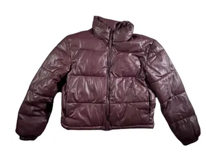 Bagatelle Puffer Jacket Womens Small Burgundy Faux Leather Full Zip Light Weight thumbnail 1