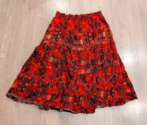 Vintage Carole Little Sport Red Geometric Tiered Cotton Midi Skirt Size Medium thumbnail 1