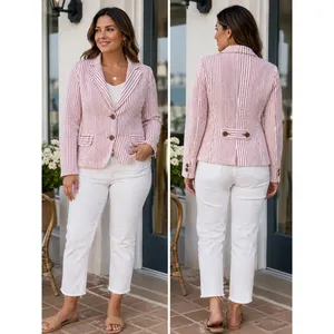 Cabi Captain's Seersucker Striped 2-Button Blazer Womens 10 Red White thumbnail 2