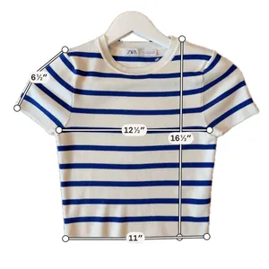 Zara white and blue striped cropped baby tshirt size M thumbnail 5