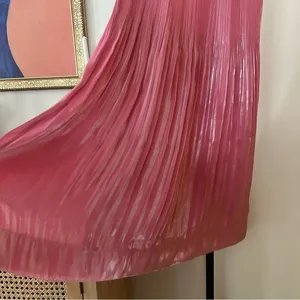 Rhode Farrah‎ Pleated Lamé Midi Skirt Metallic Shimmer Rosh Pink $465 Size 4 thumbnail 4