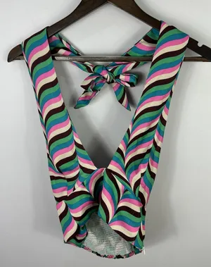 Zara Halter Crop Top Womens XS Multicolor Retro‎ Psychedelic Wavy Print Boho thumbnail 1