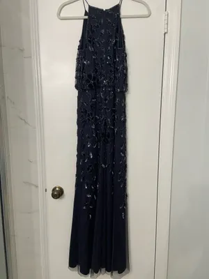 Adrianna Papell Halter Floral Sequin Maxi Prom Gown Blue NEW thumbnail 7