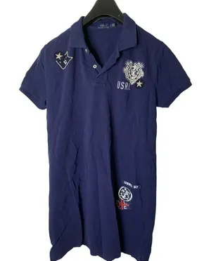 Polo Ralph Lauren USRL 67 shirt dress nautical crest patches women's size large thumbnail 1