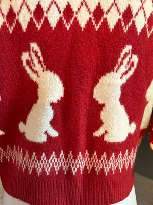 wild fable Red and White Bunny Knit Cropped Cardigan thumbnail 3