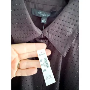 Madewell | NWT Rhinestone Straight-Hem Shirt in Molasses Brown | Sz S thumbnail 7