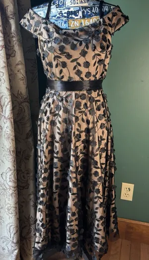 R&M Richards Women's Formal Dress Black‎ Floral Lace with Nude Lining Size 6 thumbnail 1