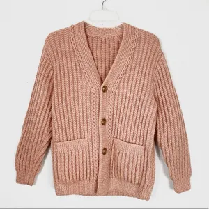 Vintage Light Orange Knit Button Up Cardigan Sweater thumbnail 3