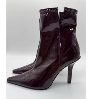 Zara Patent Leather High Heel BURGUNDY Boots Womens 36 thumbnail 2