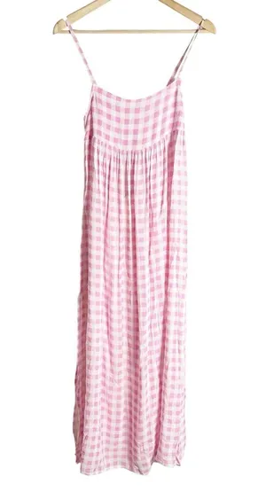 Playa Lucila Pink Check Gingham Empire Slit Maxi Slip Dress Picnic Preppy XS thumbnail 1