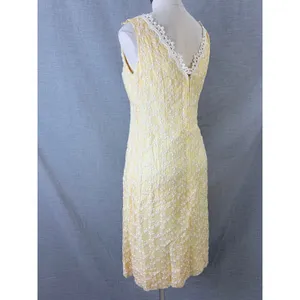 Vintage 1960s Handmade‎ Yellow Lace Overlay Sheath Dress Daisy Trim S thumbnail 10