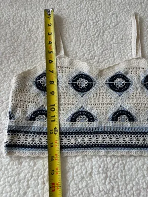Rebellion Boho Y2K Geometric Crochet Crop Tank Cami Top Blue Cream Size Small thumbnail 3