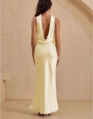 Satin strapless maxi dress formal wedding yellow thumbnail 2