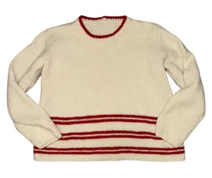Vintage Unbranded Cream Wool Blend Knit Sweater Red Stripe Preppy Cottage core thumbnail 1