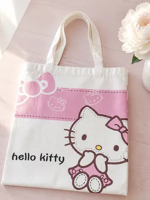 Hello Kitty w/ Pink Bow Extra Large White Canvas Tote Bag thumbnail 1