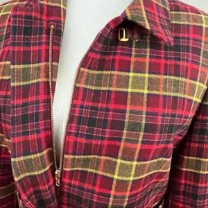 Burberry Red Tartan Plaid Crop Zip Wool Jacket 6 thumbnail 4