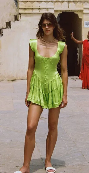 Vanessa Mooney NWT Elisabeth Romper Dress in Green Satin thumbnail 5