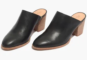 Madewell The Harper Mule Womens 8.5 Black Almond Toe Leather Stacked Block Heel thumbnail 1