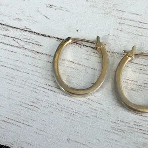 Vintage Earrings For Pierced Ears - Dainty Dull Gold Tone Elongated Hoops thumbnail 5