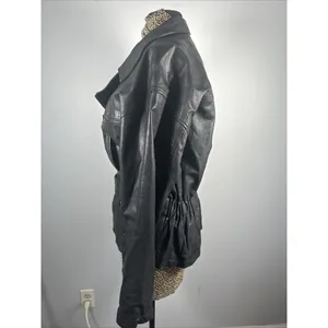 Boutique Europa Womens Leather Jacket Coat Black Moto‎ Biker Zip Belt 90s thumbnail 4