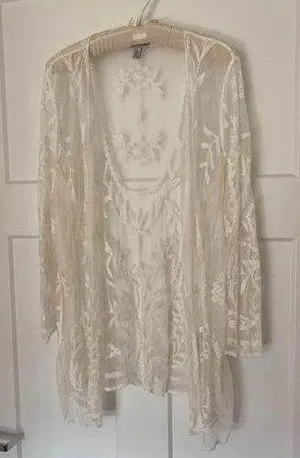 Nina Leonard Large/XL Lace Kimono Cardigan, Bridal Kimono, Bridal Shower Kimono thumbnail 1