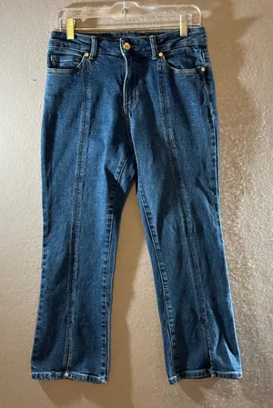 879 | Michael Kors Front Seam Split Hem Cropped Flare Jeans‎ Blue 4 thumbnail 1