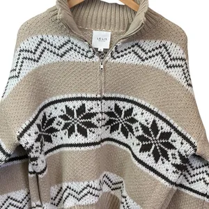 Le Lis Collection Womens Fair Isle Quarter Zip Sweater Tan‎ Brown Nordic M thumbnail 4