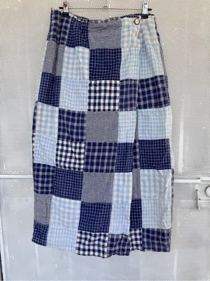 VTG y2k boho chic Blue Patchwork wrap Midi Skirt with Button Detail Size 14 thumbnail 2