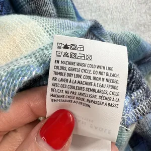 American Eagle Sz L‎ Light Flannel Shirt Cropped Boxy Oversized Plaid Button Up thumbnail 8