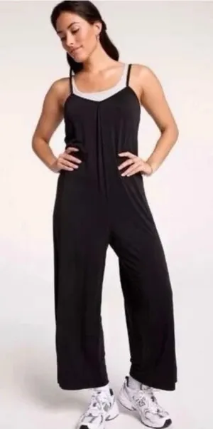 CALIA Sandwash Jumpsuit XS Black Sleeveless Wide Leg Tie Back‎ NWT Soft Lounge thumbnail 1