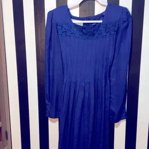 Vintage 80s Royal Blue Prairie Dress Modest Long Sleeve Size 12 Woman’s Large XL thumbnail 6