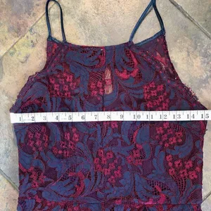 Francesca’s Blue Red Floral Lace Women’s Sleeveless Dress Size Large thumbnail 7
