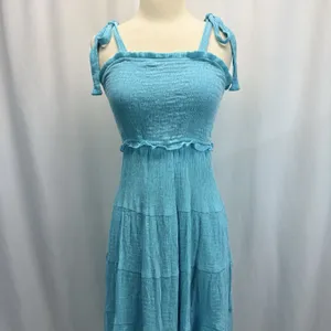 Altar’d State Floral Tiered Midi Sun Dress S Blue Green Tie Strap Smocked Bodice thumbnail 2