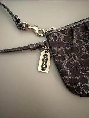 Coach Black Signature Wristlet with Silver Tags thumbnail 4