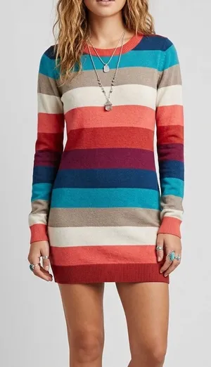 𝅺Vintage wool sweater dress SMALL pink blue Long Sleeve comfy cozy Hippie thumbnail 1